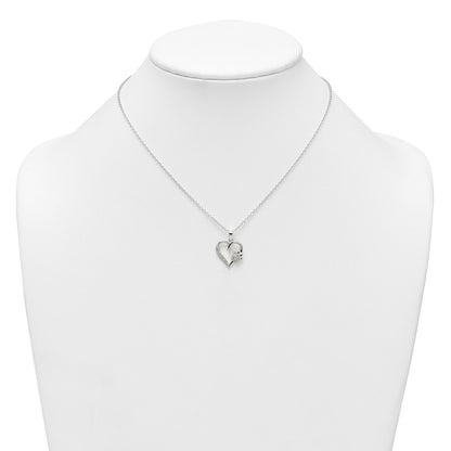 Sterling Silver Polished White CZ Heart and Paw Print 16 inch Necklace