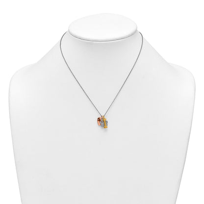Sterling Silver Rose and Yellow Gold-plated Polished CZ Pawprint Heart and Bone 16 Inch with 2 Inch Extension Necklace