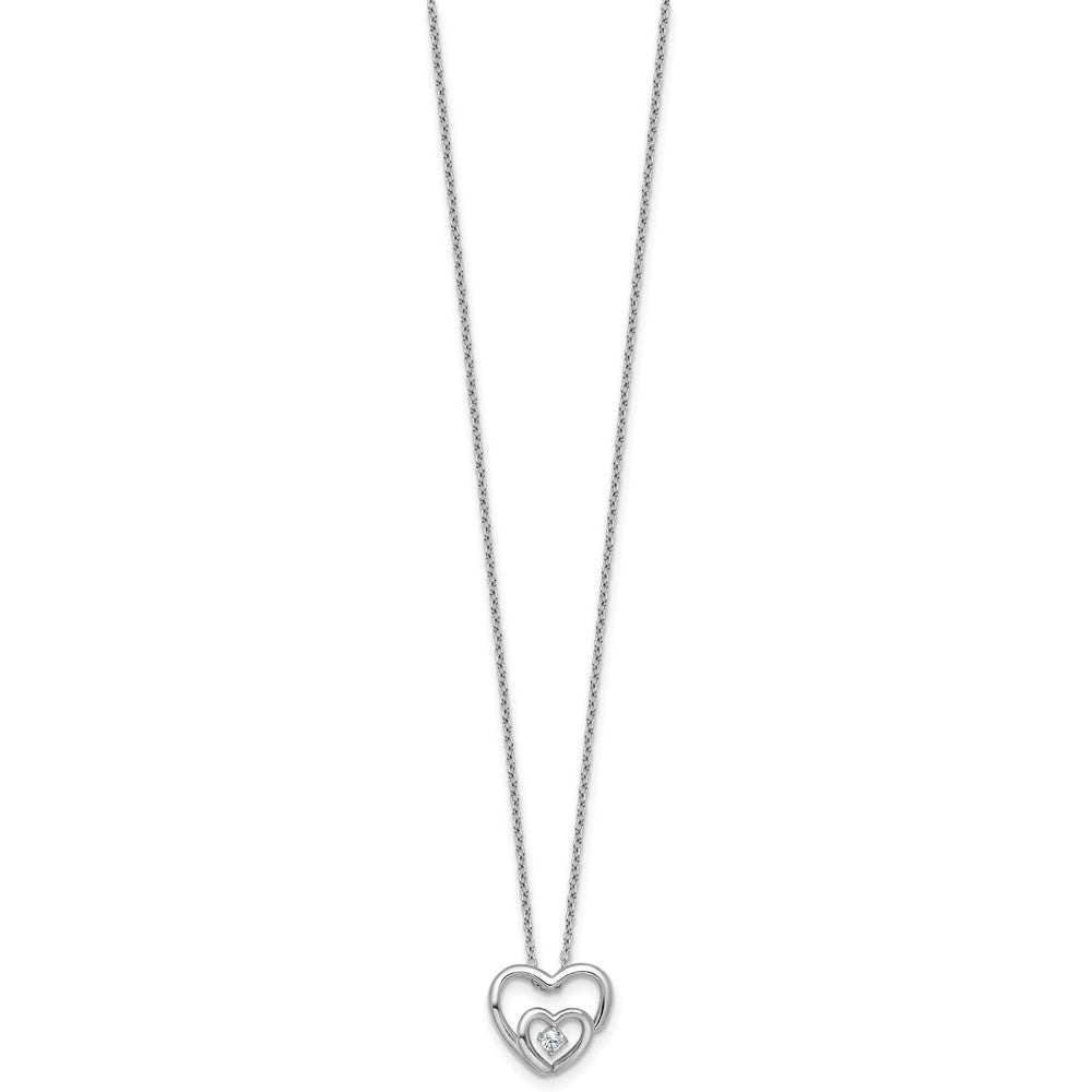 Sterling Silver Rhodium-plated Polished CZ Open Hearts 16 Inch with 2 Inch Extension Necklace