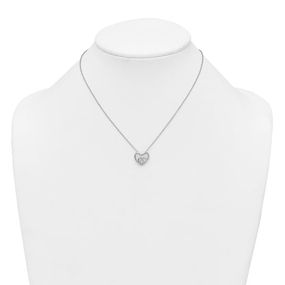Sterling Silver Rhodium-plated Polished CZ Open Hearts 16 Inch with 2 Inch Extension Necklace
