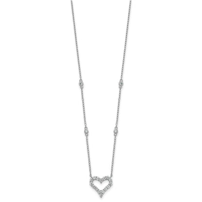 Sterling Silver Rhodium-plated Polished CZ Open Heart 18 Inch Necklace
