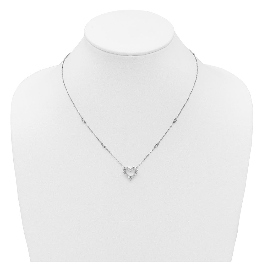 Sterling Silver Rhodium-plated Polished CZ Open Heart 18 Inch Necklace
