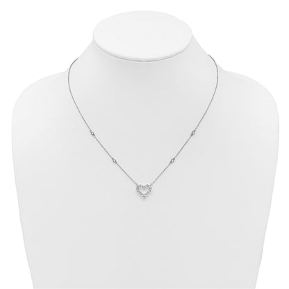 Sterling Silver Rhodium-plated Polished CZ Open Heart 18 Inch Necklace