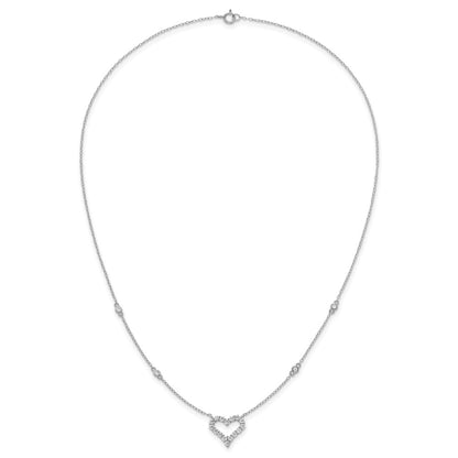 Sterling Silver Rhodium-plated Polished CZ Open Heart 18 Inch Necklace