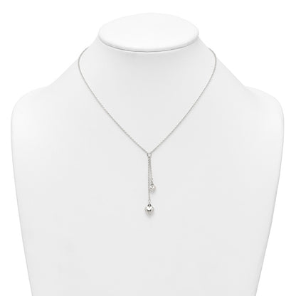 Sterling Silver Polished Two Heart 16 inch Lariat Necklace