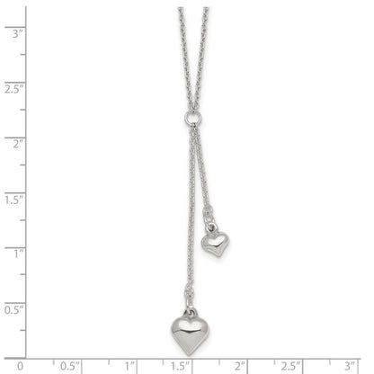 Sterling Silver Polished Two Heart 16 inch Lariat Necklace