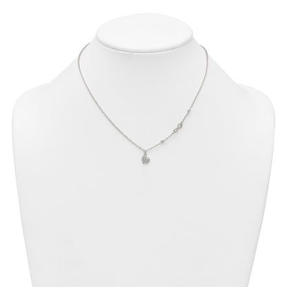 Sterling Silver Polished Beaded White CZ Infinity and Heart 16 inch with 2 inch Extension Necklace