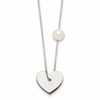 Sterling Silver Polished Heart and Glass Pearl 16 inch Necklace