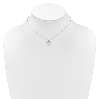 Sterling Silver Rhodium-plated Polished Mother of Pearl and CZ Hearts 14 Inch with 3 Inch Extension Children's Necklace