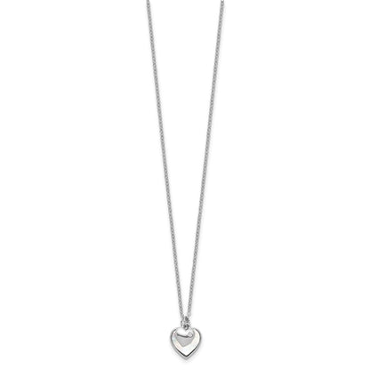 Sterling Silver Rhodium-plated Polished Mother of Pearl and CZ Hearts 14 Inch with 3 Inch Extension Children's Necklace