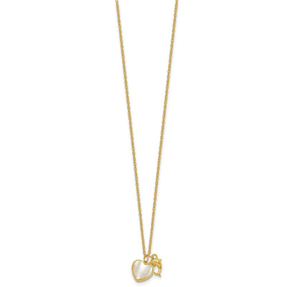 Sterling Silver Gold-tone Polished Mother of Pearl and CZ Heart and Dolphin 16 Inch with 2 Inch Extension Necklace
