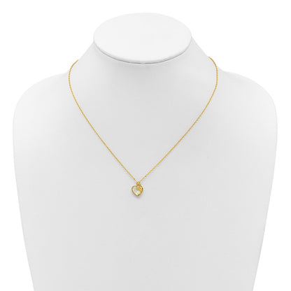 Sterling Silver Gold-tone Polished Mother of Pearl and CZ Heart and Dolphin 16 Inch with 2 Inch Extension Necklace