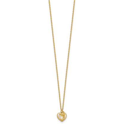 Sterling Silver Gold-tone Polished Mother of Pearl and CZ Heart and Dolphin 16 Inch with 2 Inch Extension Necklace