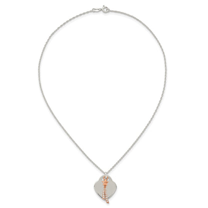 Sterling Silver with Rose-tone Polished White CZ Heart and Shooting Star Dangle 16 inch Necklace