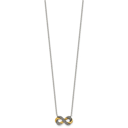 Sterling Silver with Gold-tone Polished and Antiqued Beaded Infinity Charm 16 inch Necklace