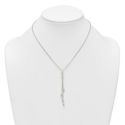 Sterling Silver Polished and Beaded Multi-strand 16.5 inch with 1.25 inch Extension Lariat Necklace