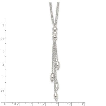 Sterling Silver Polished and Beaded Multi-strand 16.5 inch with 1.25 inch Extension Lariat Necklace