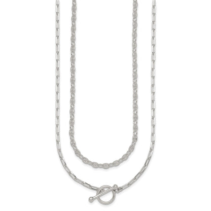 Sterling Silver Polished Fancy Double Strand 16 inch with 2 inch Extension Chain Necklace