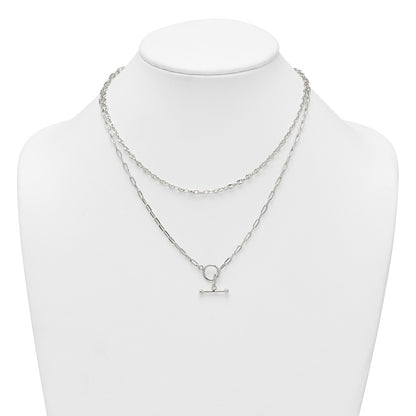 Sterling Silver Polished Fancy Double Strand 16 inch with 2 inch Extension Chain Necklace