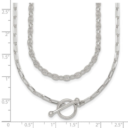 Sterling Silver Polished Fancy Double Strand 16 inch with 2 inch Extension Chain Necklace