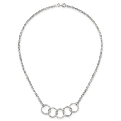 Sterling Silver Polished Textured Double Strand Interlinking Circles 16 inch Necklace