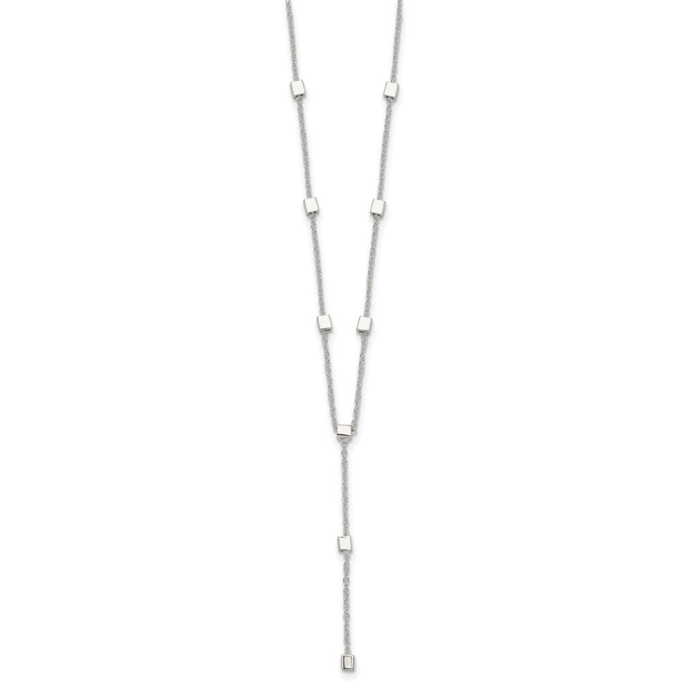 Sterling Silver Polished Cube Bead 16 inch Lariat Necklace