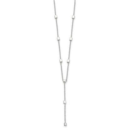 Sterling Silver Polished Cube Bead 16 inch Lariat Necklace