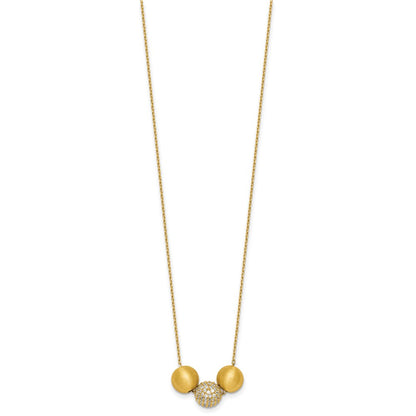 Sterling Silver Gold-Tone Polished and Brushed CZ Beads 16 Inch with 2 Inch Extension Necklace