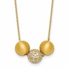 Sterling Silver Gold-Tone Polished and Brushed CZ Beads 16 Inch with 2 Inch Extension Necklace
