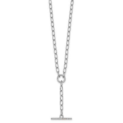 Sterling Silver Rhodium-plated Polished CZ Paperclip Lariat 17 Inch Necklace