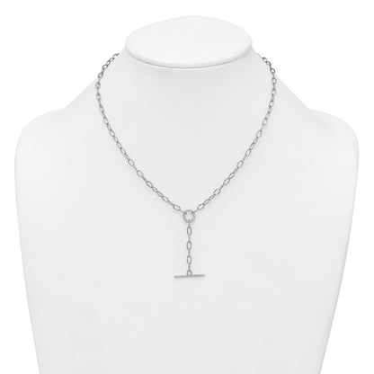 Sterling Silver Rhodium-plated Polished CZ Paperclip Lariat 17 Inch Necklace