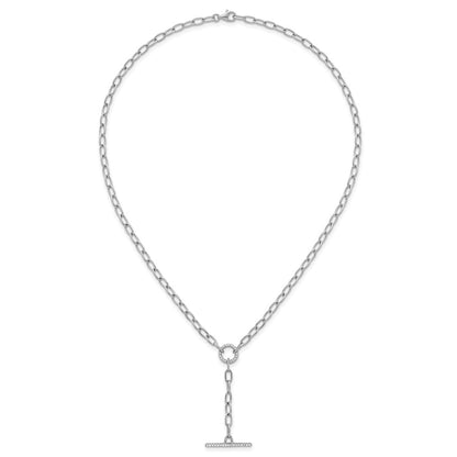 Sterling Silver Rhodium-plated Polished CZ Paperclip Lariat 17 Inch Necklace