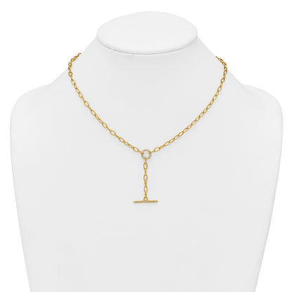 Sterling Silver Gold-tone Polished CZ Paperclip Lariat 17 Inch Necklace
