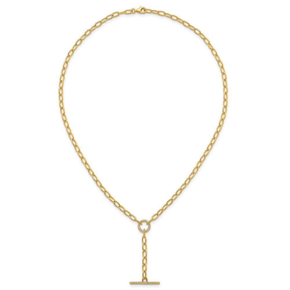 Sterling Silver Gold-tone Polished CZ Paperclip Lariat 17 Inch Necklace