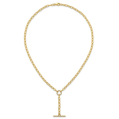 Sterling Silver Gold-tone Polished CZ Paperclip Lariat 17 Inch Necklace