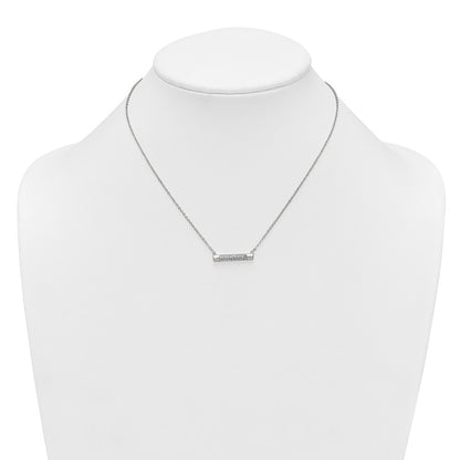 Sterling Silver Polished Pave CZ Rounded Bar 16 Inch with 2 Inch Extension Necklace