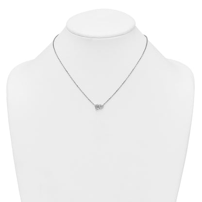 Sterling Silver Rhodium-plated Polished Heart and Rectangle with Round and Baguette CZ 16 Inch with 2 Inch Extension Necklace