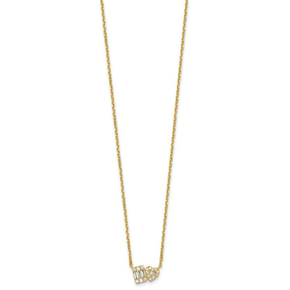 Sterling Silver Gold-tone Polished Heart and Rectangle with Round and Baguette CZ 16 Inch with 2 Inch Extension Necklace