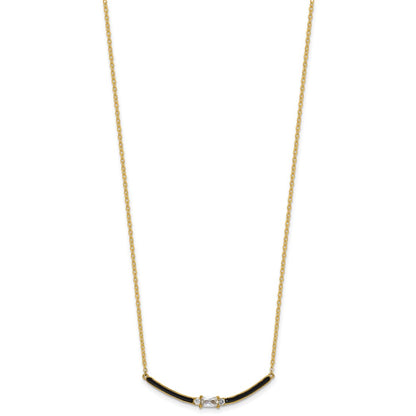 Sterling Silver Gold-tone Polished Black Enameled and CZ Curved Bar 16 Inch with 2 Inch Extension Necklace