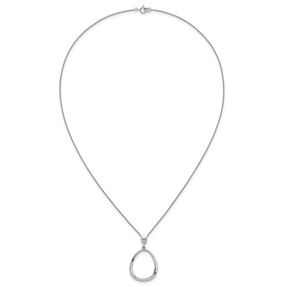 Sterling Silver Rhodium-plated Polished CZ Rounded Teardrop 17.5 Inch Necklace