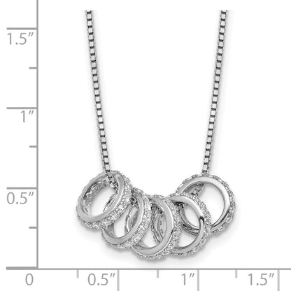 Sterling Silver Rhodium-plated Five Moveable CZ Rings 18 inch with 2 inch Extension Necklace