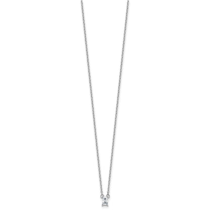 Sterling Silver Rhodium-plated Polished Emerald-cut CZ 16 Inch with 1.75 Inch Extension Necklace