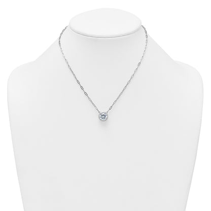 Sterling Silver Rhodium-plated Polished Round CZ with Paperclip Chain 16 inch with 2 inch Extension Necklace