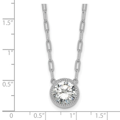 Sterling Silver Rhodium-plated Polished Round CZ with Paperclip Chain 16 inch with 2 inch Extension Necklace