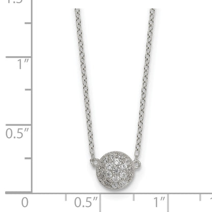 Sterling Silver Polished 7.00mm Pave CZ Circle 16 Inch with 2 Inch Extension Necklace