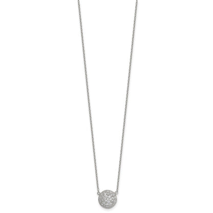 Sterling Silver Polished 11.00mm Pave CZ Circle 16 Inch with 2 Inch Extension Necklace