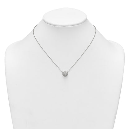 Sterling Silver Polished 11.00mm Pave CZ Circle 16 Inch with 2 Inch Extension Necklace