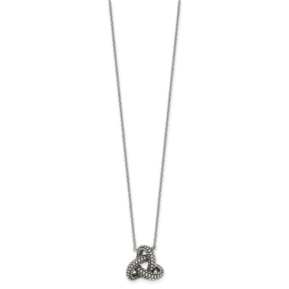Sterling Silver Polished and Antiqued Beaded Trinity Charm 16 inch Necklace
