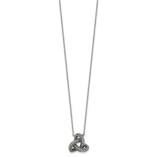 Sterling Silver Polished and Antiqued Beaded Trinity Charm 16 inch Necklace