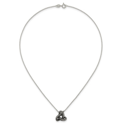Sterling Silver Polished and Antiqued Beaded Trinity Charm 16 inch Necklace